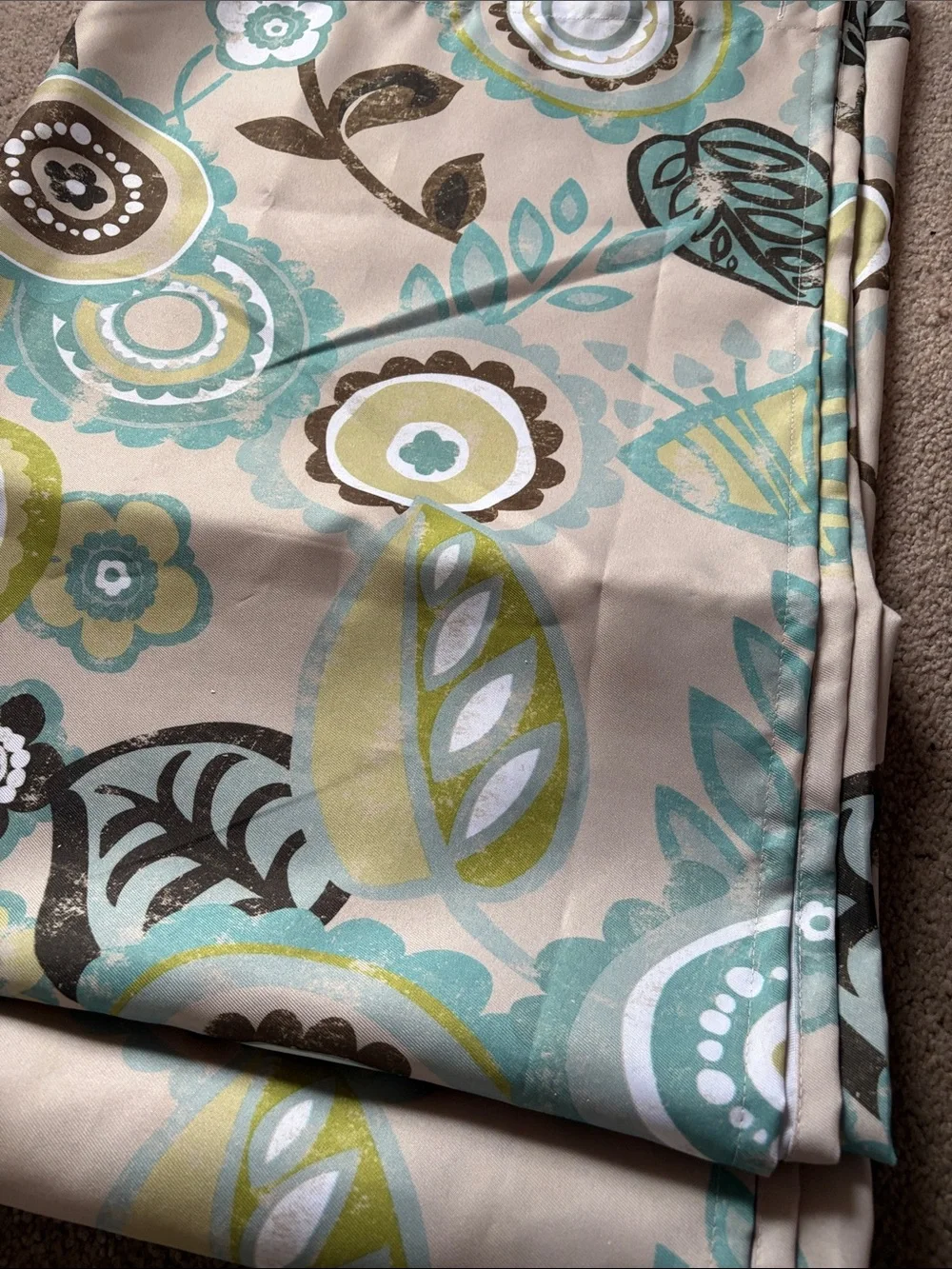 Floral Printed Shower Curtain  in Teal, Lime & Taupe Floral Pattern